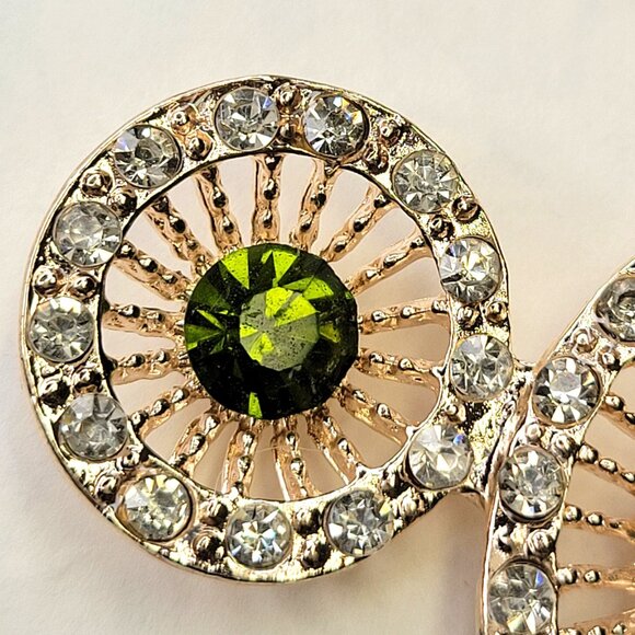 Three Ring Pendant Necklace, Crystal Pendant on a Gold Tone Long Necklace - Picture 8 of 10